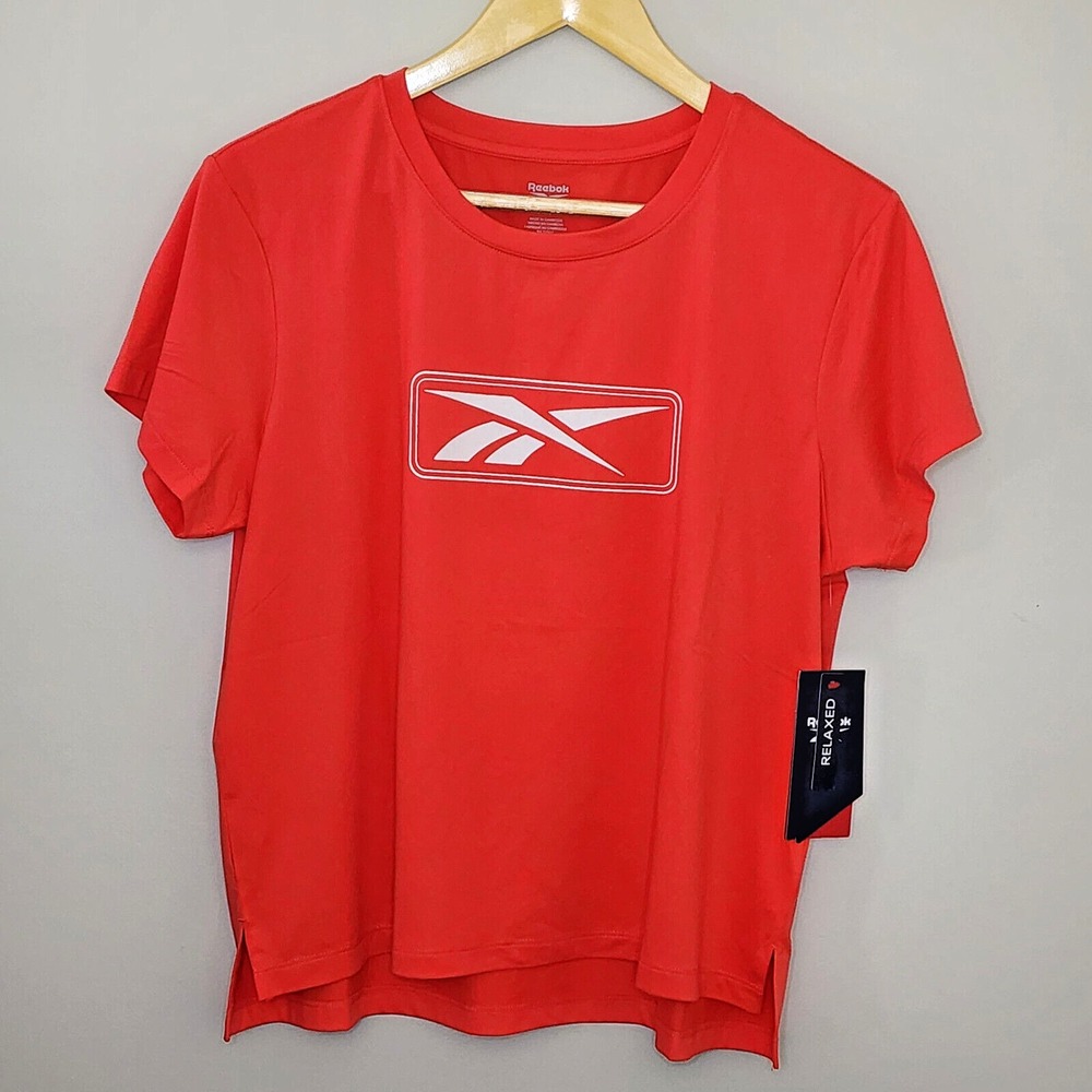Reebok Graphic T-Shirt Red Vector Logo Relaxed Fit Womens Large
